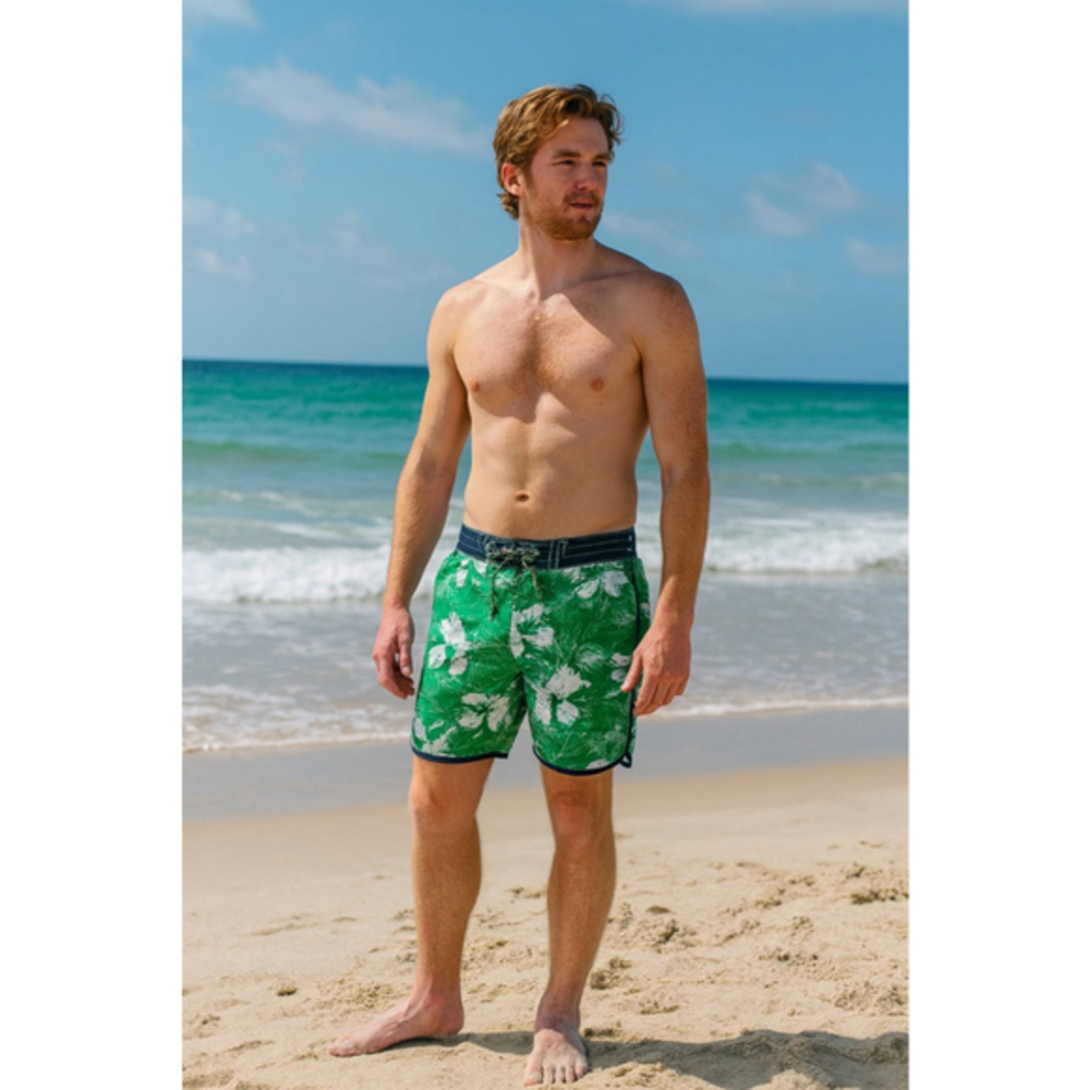 Sperry Men's Green White Floral Swim Trunks Size 32